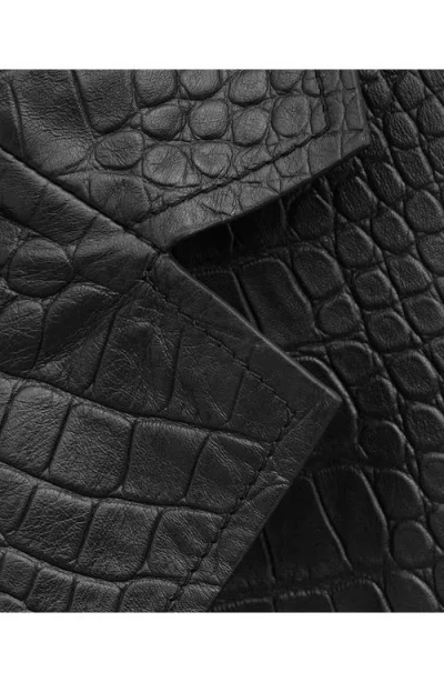 Mango Croc Embossed Leather Coat In Black