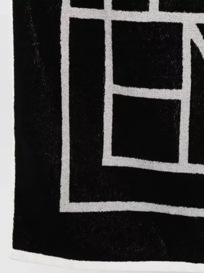 Totême Monogram Beach Towel Rectangular Soft Texture In Black