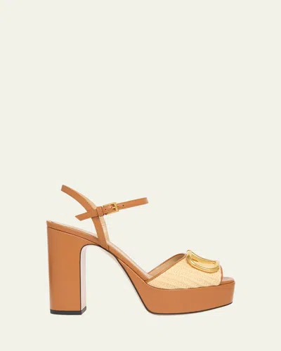 Valentino Garavani Vlogo Signature Platform Sandal In Raffia 115mm Woman Beige 42 In Brown