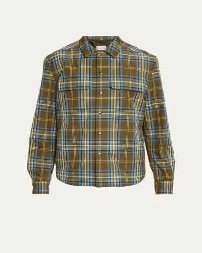 Moncler Checked Chest-pocket Overshirt In Green
