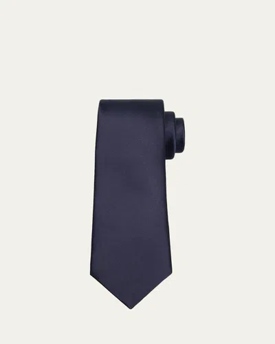 Saint Laurent Men's Solid Silk Satin Tie In Black