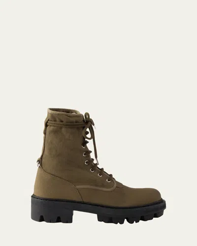 Prada Canvas Ankle Boots Chunky Sole Eyelets In Green