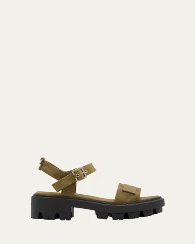 Prada Platform Sandals Ankle Strap Canvas Upper In Green