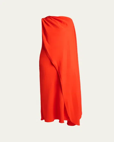 Balenciaga Silk-wool Draped Cape Midi Dress In Red