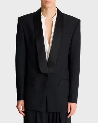 Balmain Single-breasted Shawl-lapel Blazer In Blue