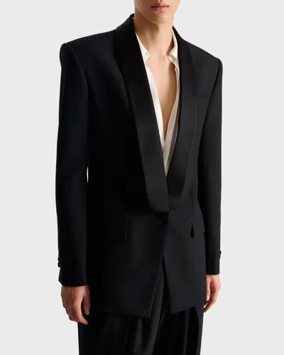 Balmain Single-breasted Shawl-lapel Blazer In Blue