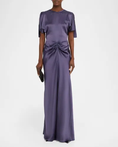 Victoria Beckham Womens Eclipse Isabella Ruched Satin Gown In Blue