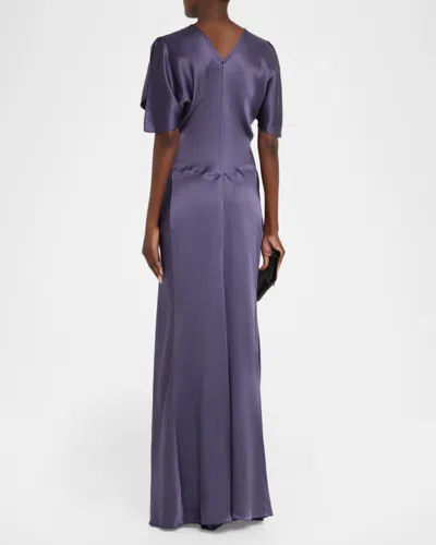 Victoria Beckham Womens Eclipse Isabella Ruched Satin Gown In Blue