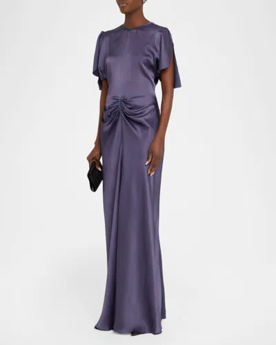 Victoria Beckham Womens Eclipse Isabella Ruched Satin Gown In Blue