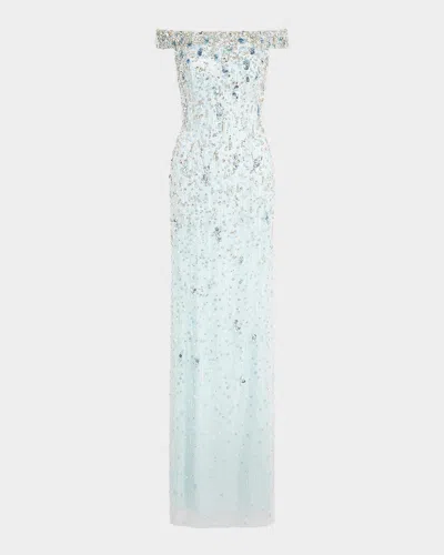 Jenny Packham Jessie Embellished Off-the-shoulder Gown In Blue