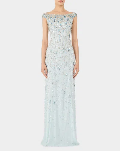 Jenny Packham Jessie Embellished Off-the-shoulder Gown In Blue