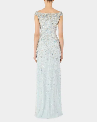 Jenny Packham Jessie Embellished Off-the-shoulder Gown In Blue