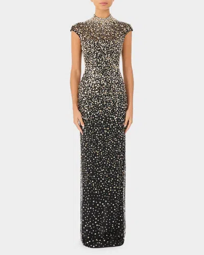 Jenny Packham Treasure Embellished Cap-sleeve Column Gown In Black