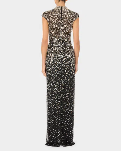 Jenny Packham Treasure Embellished Cap-sleeve Column Gown In Black
