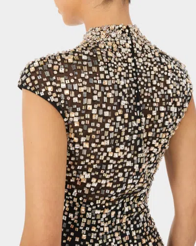 Jenny Packham Treasure Embellished Cap-sleeve Column Gown In Black
