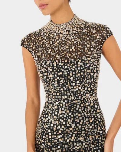 Jenny Packham Treasure Embellished Cap-sleeve Column Gown In Black