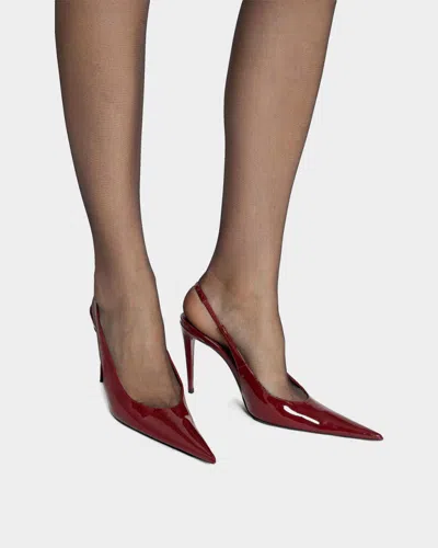 Saint Laurent Guermantes Slingback Pumps In Red Patent Leather In Burgundy