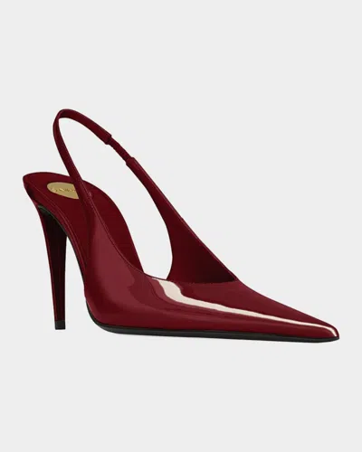 Saint Laurent Guermantes Slingback Pumps In Red Patent Leather In Burgundy