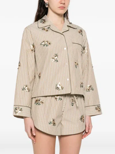 Sandro Floral-details Stripe-pattern Shirt In Brown
