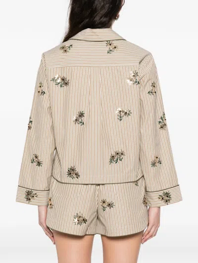 Sandro Floral-details Stripe-pattern Shirt In Brown