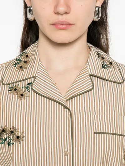Sandro Floral-details Stripe-pattern Shirt In Brown