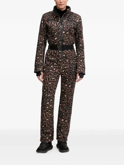 Ea7 Leopard-print Belted Ski Suit In Brown