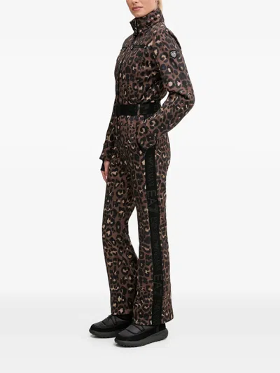 Ea7 Leopard-print Belted Ski Suit In Brown