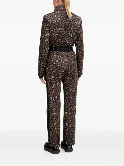 Ea7 Leopard-print Belted Ski Suit In Brown