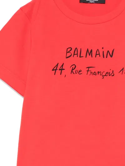 Balmain Logo Printed T-shirt In Red