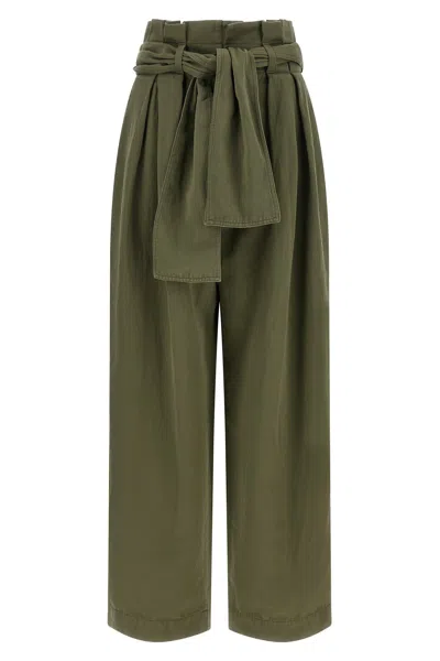 Balmain Belted Pleated Cotton And Linen-blend Twill Tapered Pants In Green