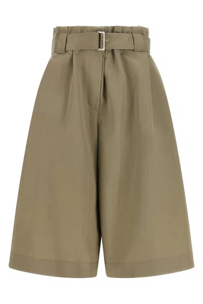 Brunello Cucinelli Pleated Bermuda Shorts Belted Waist Pockets In Green