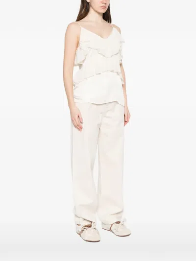 Dixie Ruffled V-neck Top In White