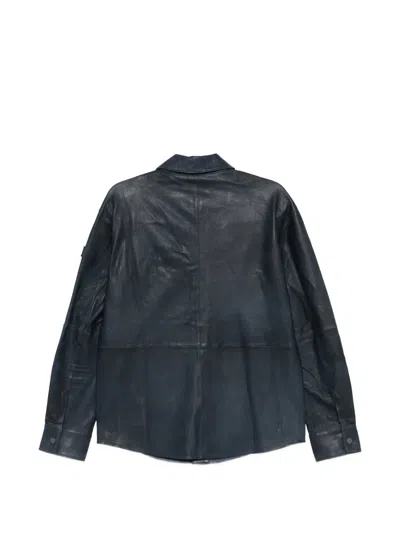 Peuterey Todd Buttoned Leather Jacket In Blue