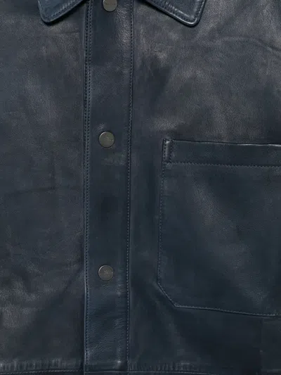 Peuterey Todd Buttoned Leather Jacket In Blue