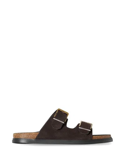 The Row Buckle Slide Sandals In Brown