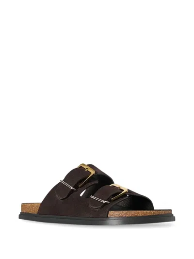 The Row Buckle Slide Sandals In Brown