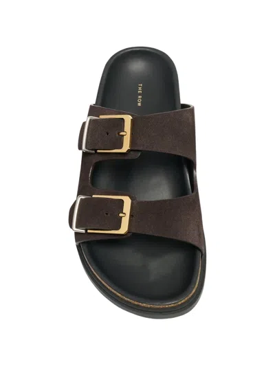 The Row Buckle Slide Sandals In Brown