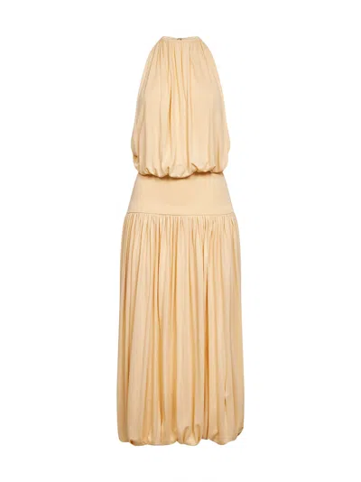 Totême Toteme Sleeveless Ruched Midi Dress In Yellow Viscose In Brown