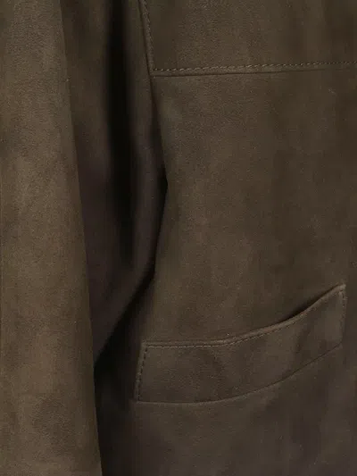 Prada Cropped Suede Jacket Notched Lapel Pockets In Brown