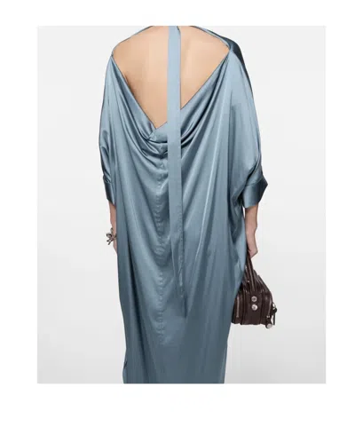 Acne Studios Satin Backless Dress In Blue