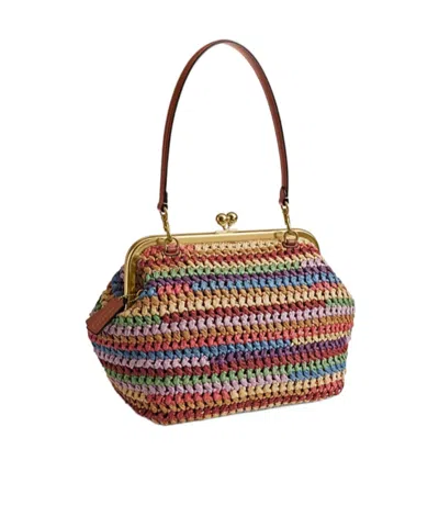 Coach Large Weave Straw Kisslock Frame Bag 27 Multi
