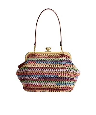 Coach Large Weave Straw Kisslock Frame Bag 27 Multi