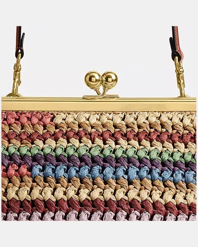 Coach Large Weave Straw Kisslock Frame Bag 27 Multi
