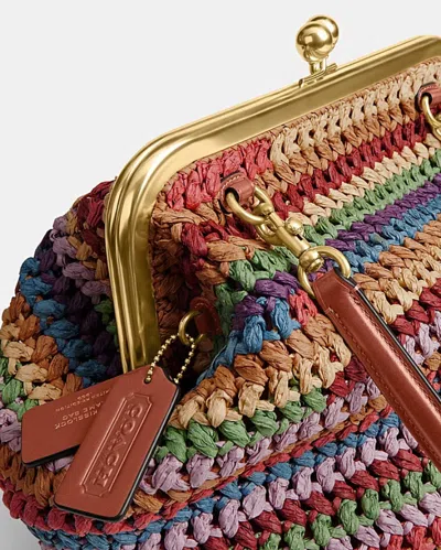 Coach Large Weave Straw Kisslock Frame Bag 27 Multi
