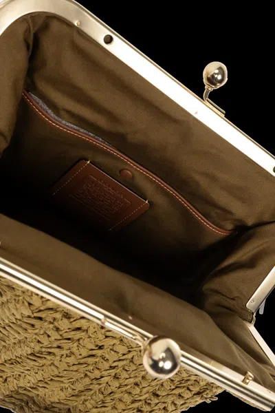 Coach 27 Kisslock Frame Interwoven Tote Bag In Brown