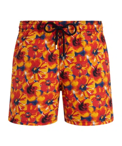 Vilebrequin Drawstring Floral-print Swim Shorts In Orange