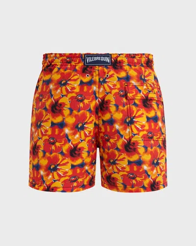 Vilebrequin Drawstring Floral-print Swim Shorts In Orange