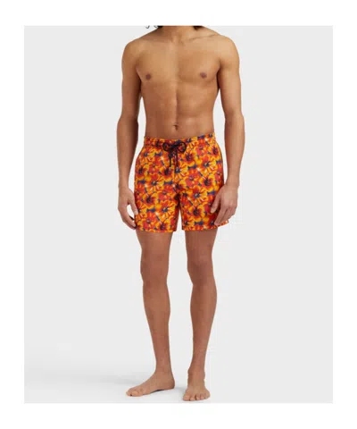 Vilebrequin Drawstring Floral-print Swim Shorts In Orange