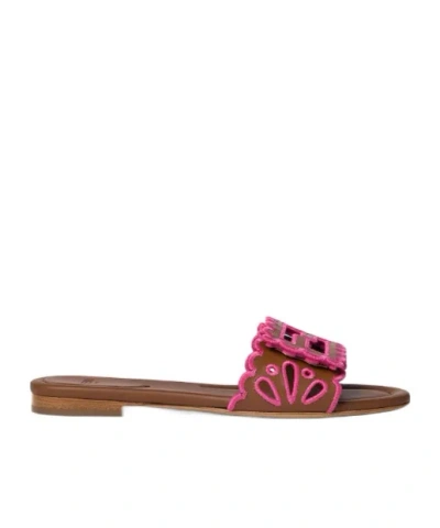 Fendi Baguette Embroidered Nappa Leather Slides In Multi