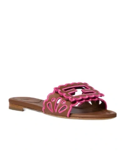 Fendi Baguette Embroidered Nappa Leather Slides In Multi